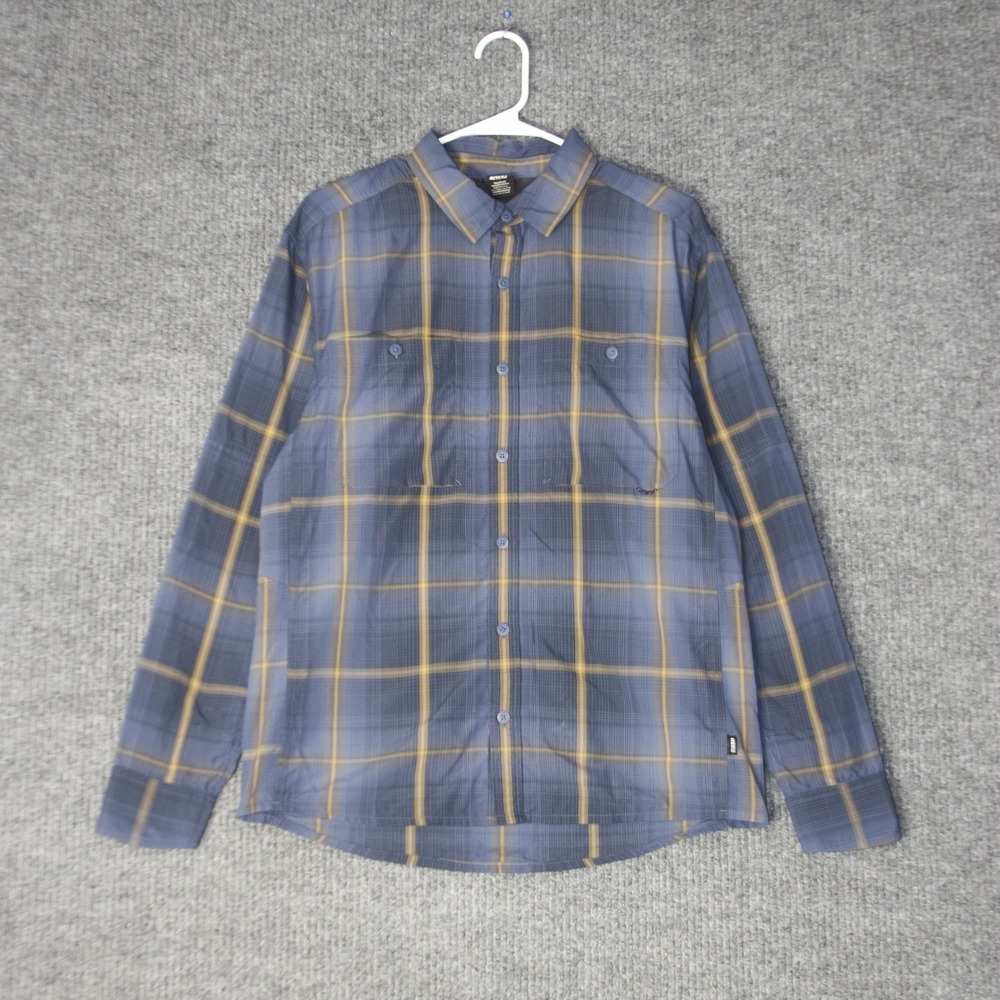 REI Co-op Plaid Button Up Shirt Mens M Blue Yellow Hiking‎ Gorpcore Outdoor